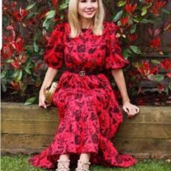 Zara Red Black Floral Sequin Casual Maxi Dress Blogger's Favourite XS - Picture 7 of 16